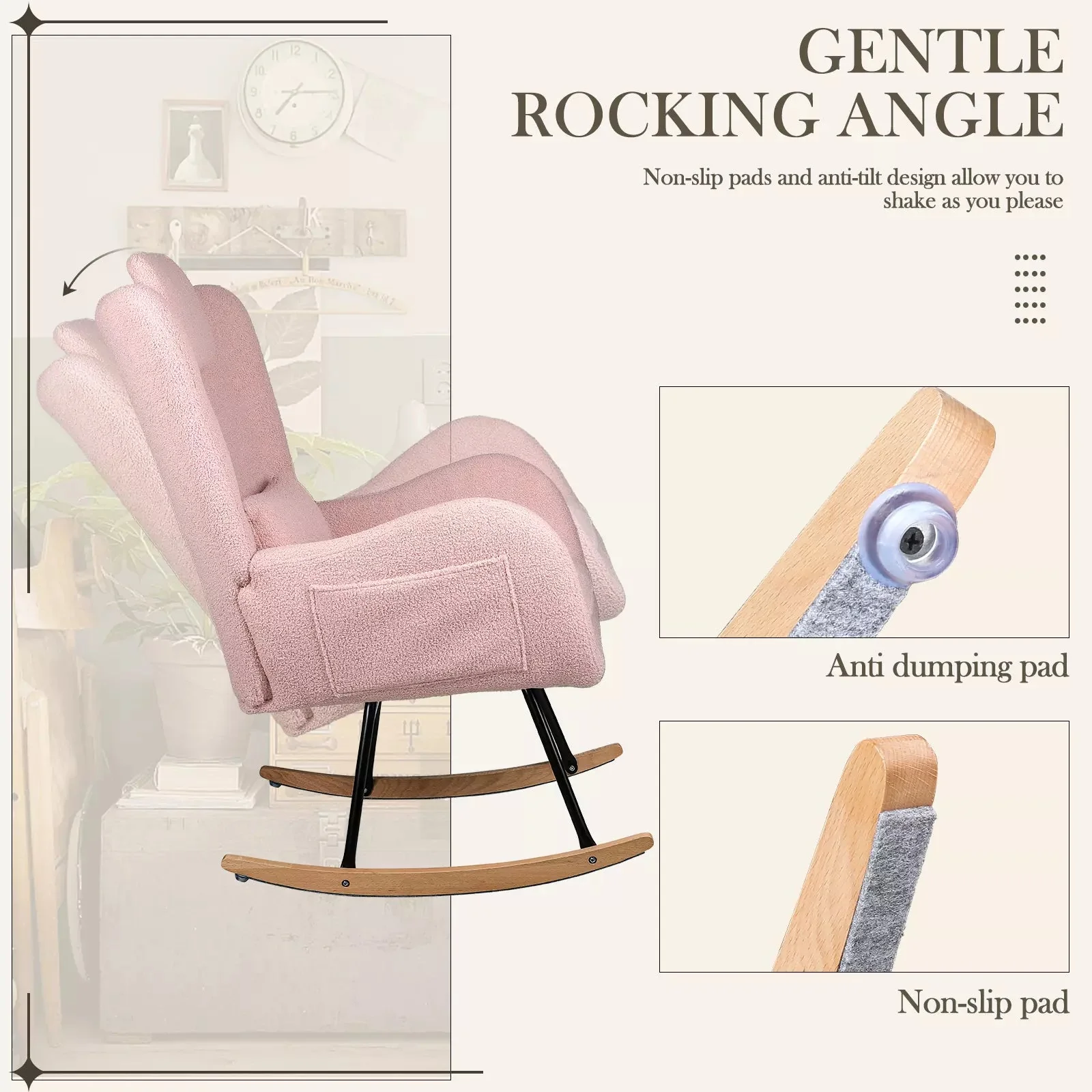 Waleaf Rocking Chair Nursery Rocker Teddy Upholstered Rocking Chair Indoor - Image 20