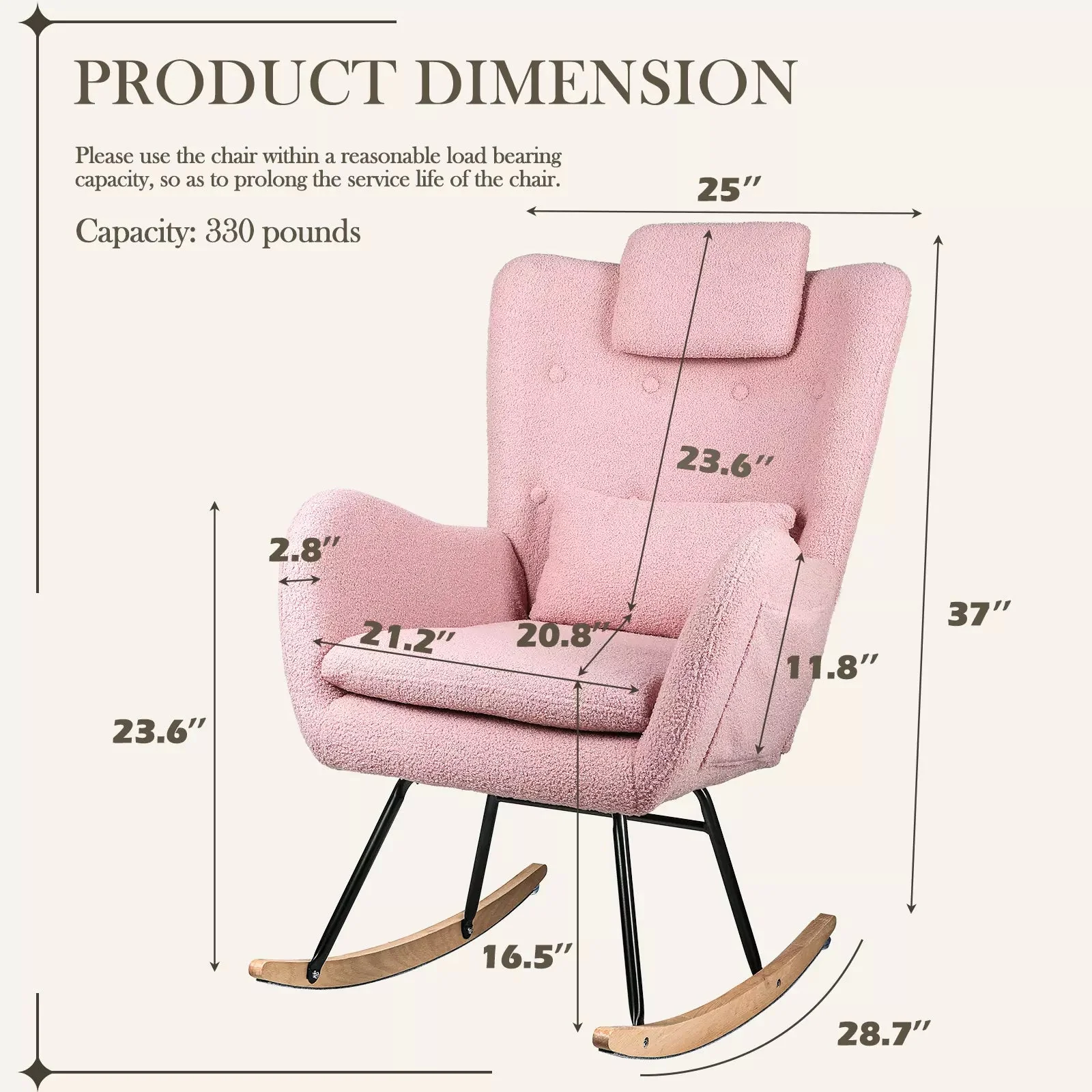 Waleaf Rocking Chair Nursery Rocker Teddy Upholstered Rocking Chair Indoor - Image 21