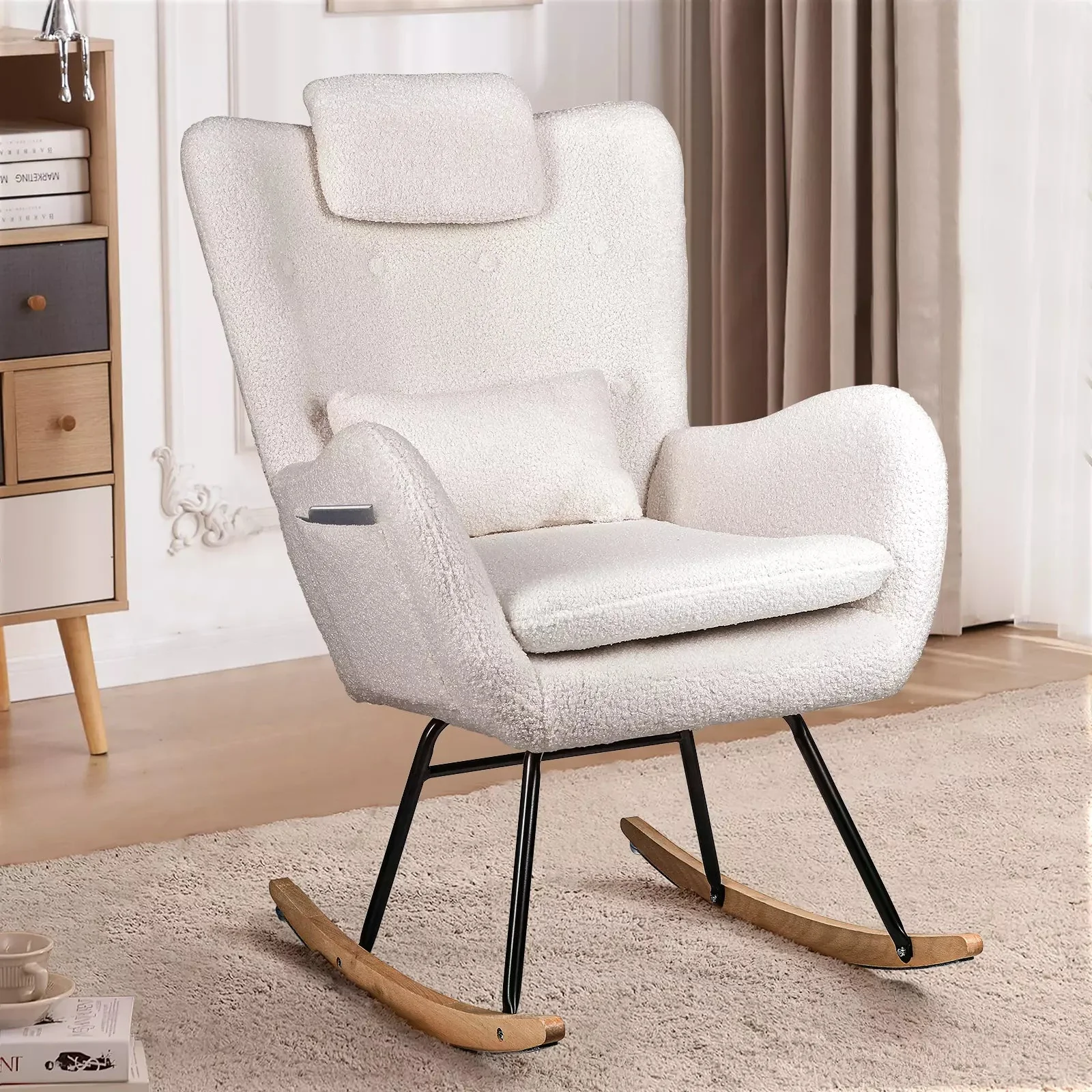 Waleaf Rocking Chair Nursery Rocker Teddy Upholstered Rocking Chair Indoor - Image 22