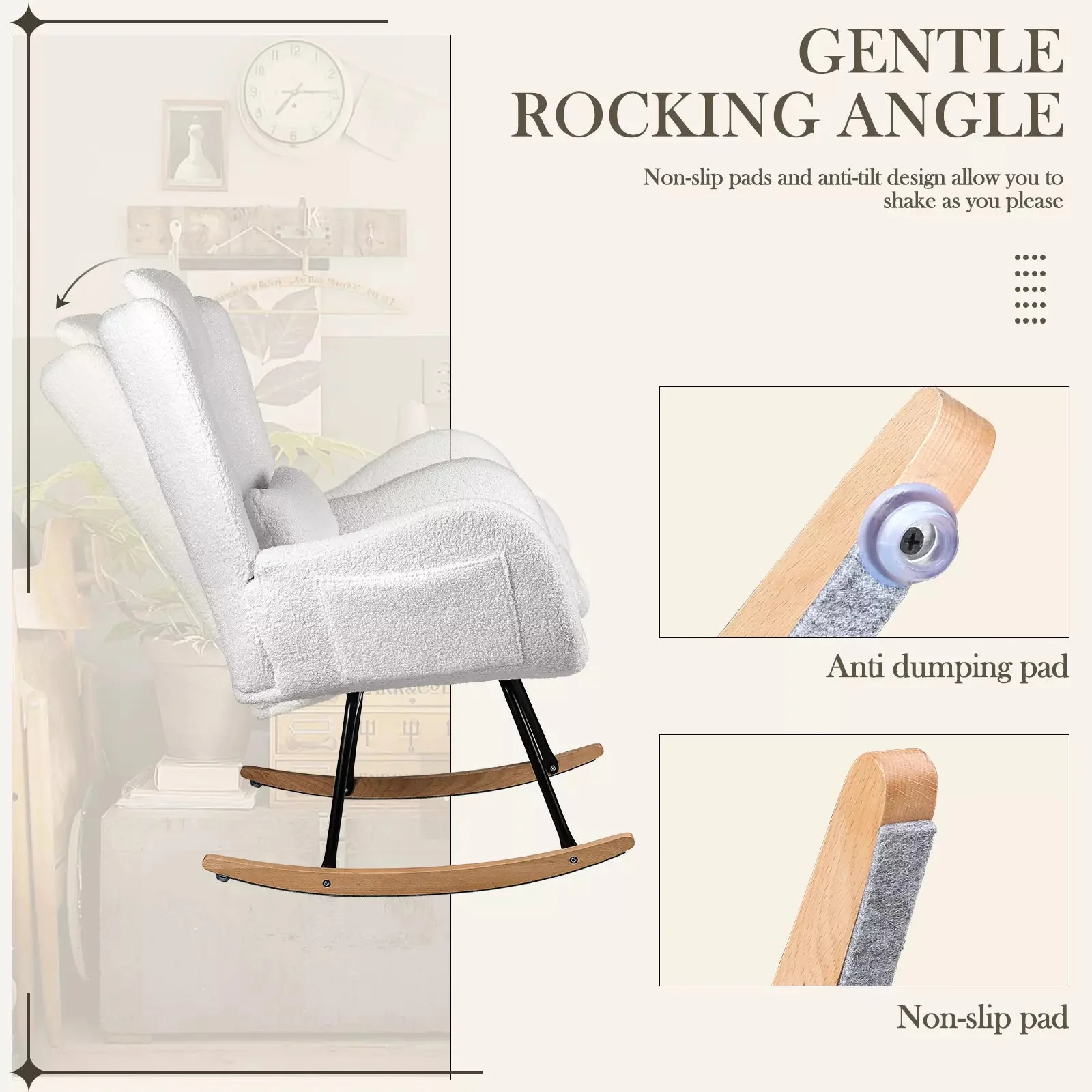 Waleaf Rocking Chair Nursery Rocker Teddy Upholstered Rocking Chair Indoor - Image 27