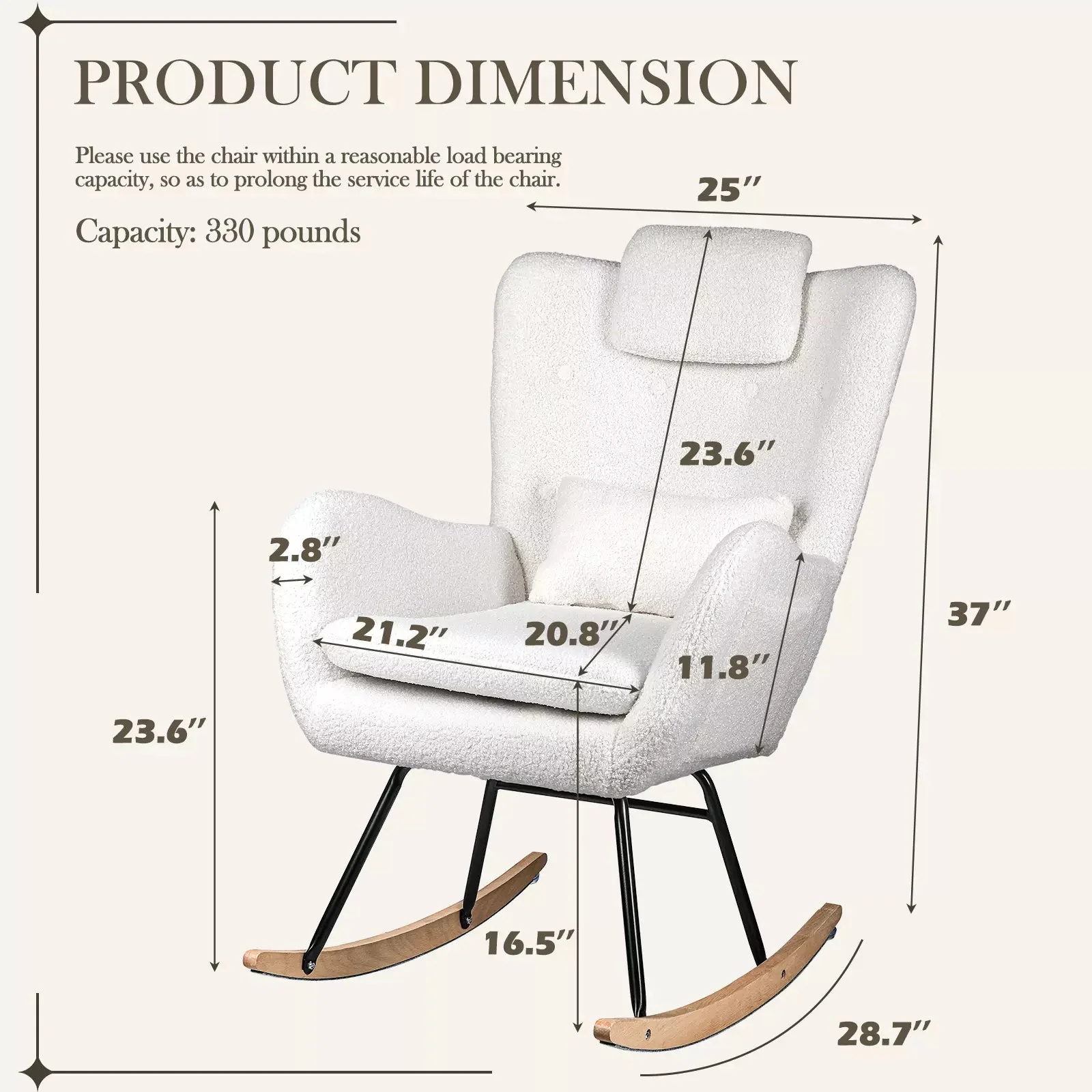 Waleaf Rocking Chair Nursery Rocker Teddy Upholstered Rocking Chair Indoor - Image 28
