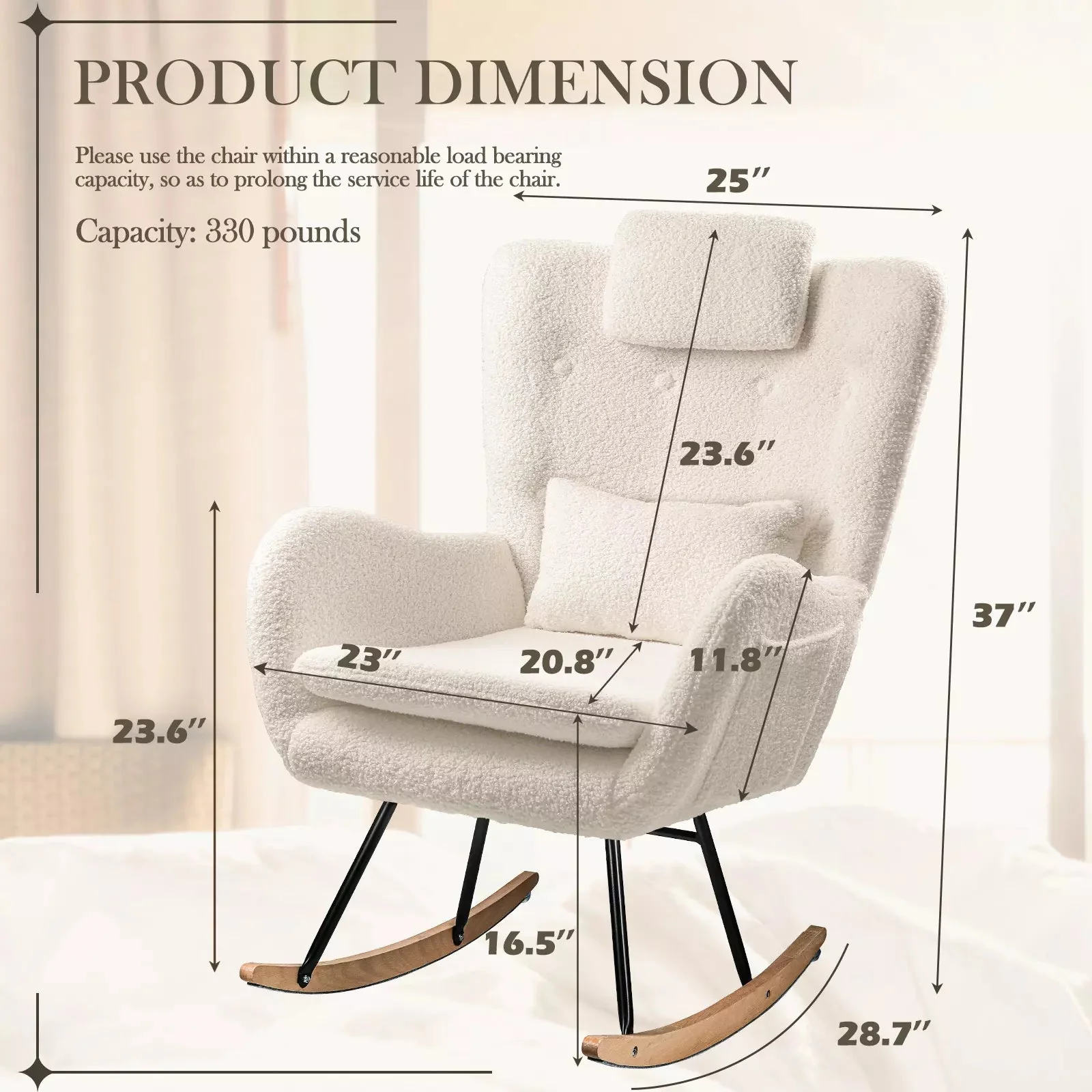 Waleaf Rocking Chair Nursery Rocker Teddy Upholstered Rocking Chair Indoor - Image 30