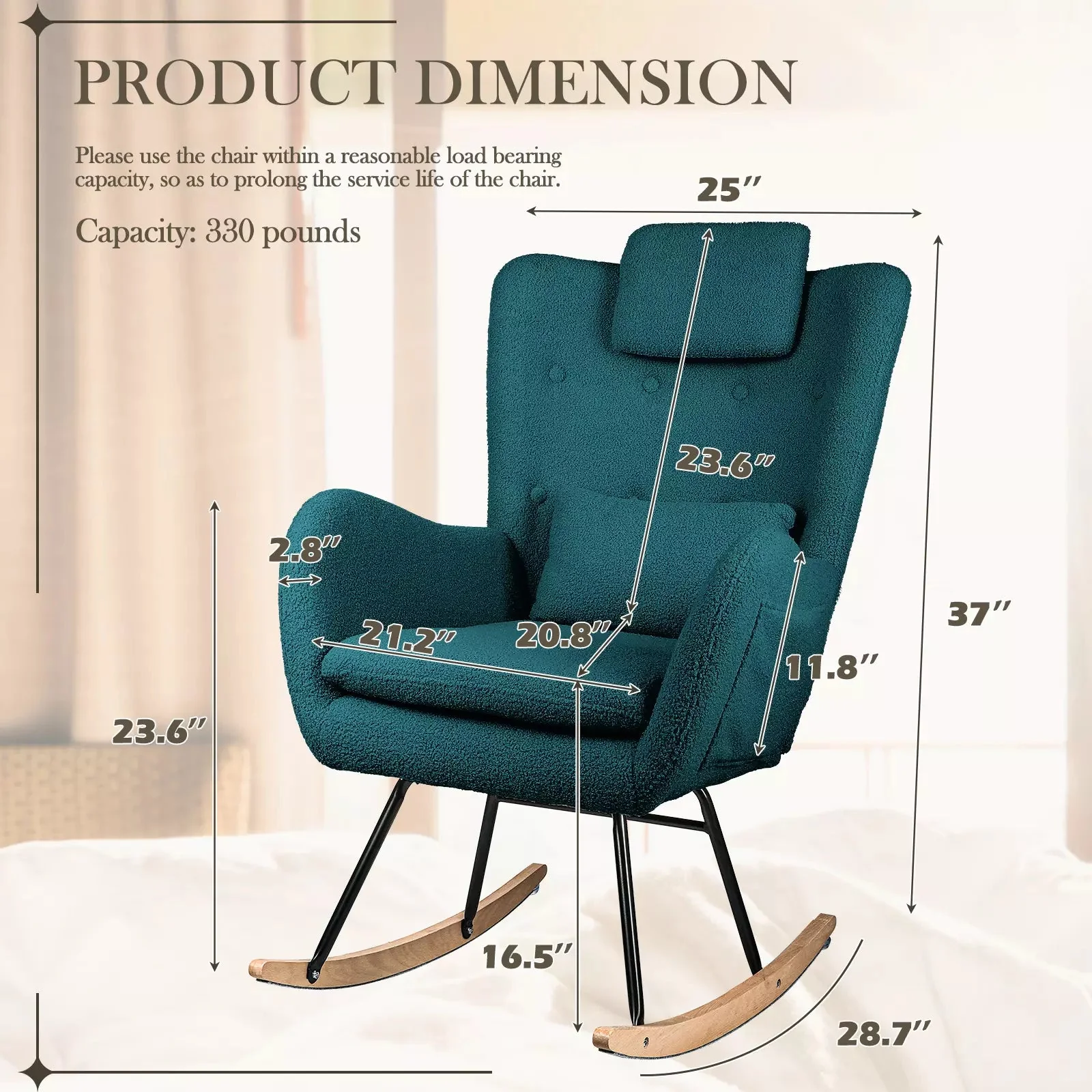 Waleaf Rocking Chair Nursery Rocker Teddy Upholstered Rocking Chair Indoor - Image 36
