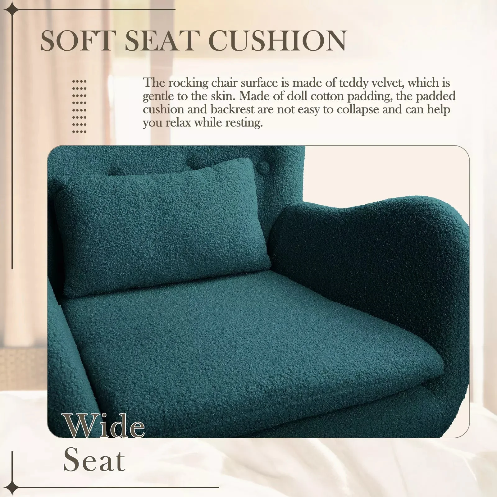 Waleaf Rocking Chair Nursery Rocker Teddy Upholstered Rocking Chair Indoor - Image 39