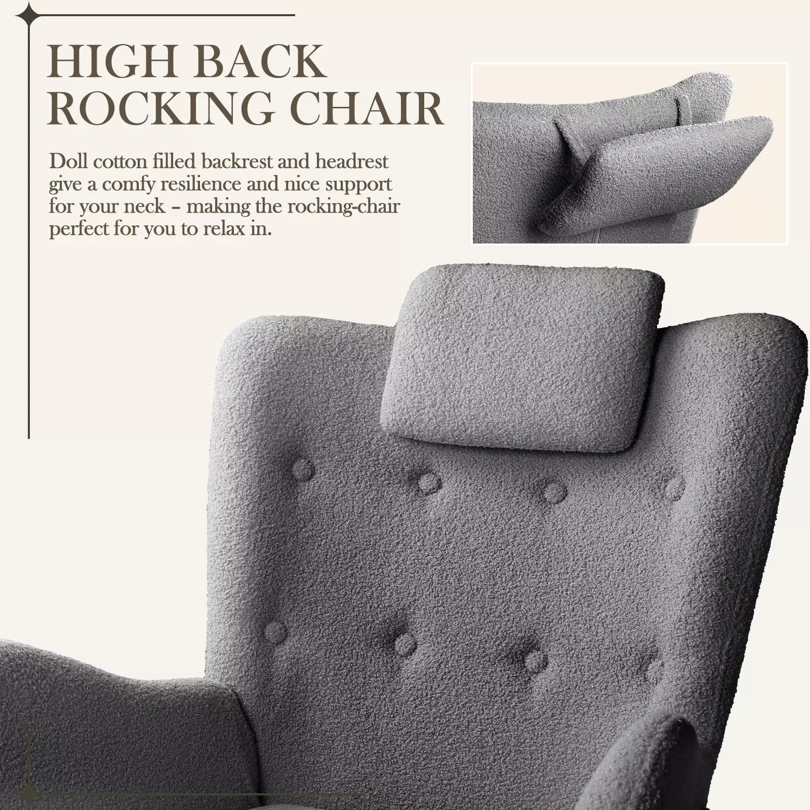 Waleaf Rocking Chair Nursery Rocker Teddy Upholstered Rocking Chair Indoor - Image 4
