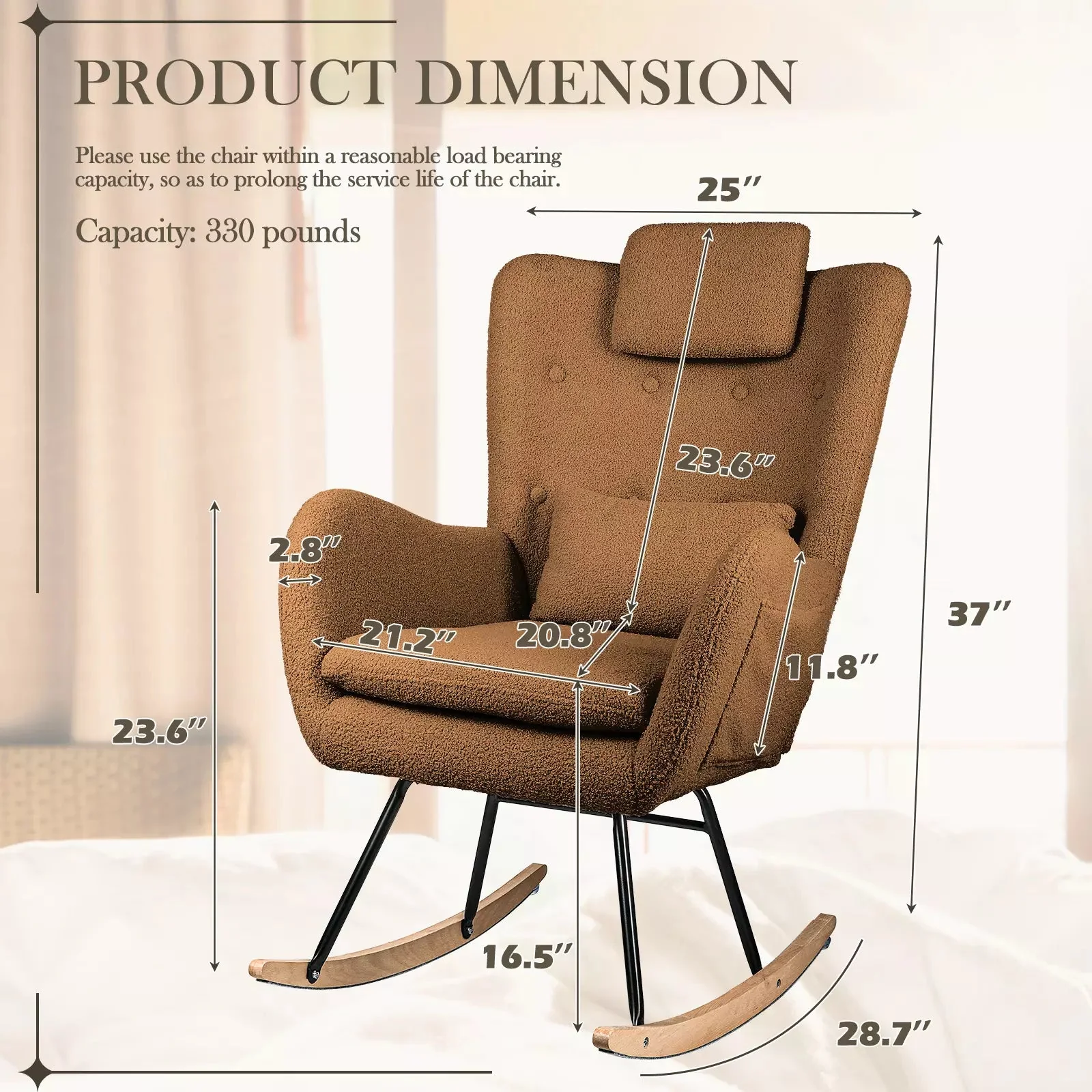 Waleaf Rocking Chair Nursery Rocker Teddy Upholstered Rocking Chair Indoor - Image 44