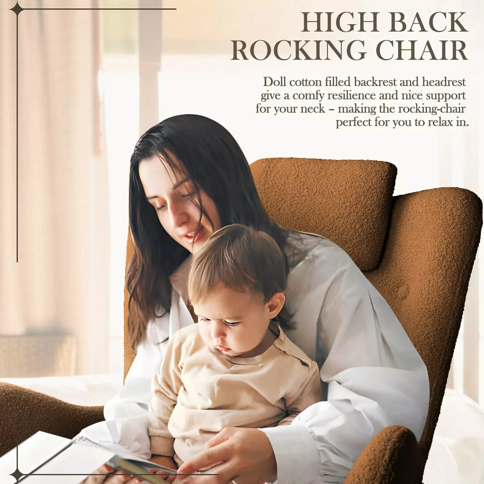 Waleaf Rocking Chair Nursery Rocker Teddy Upholstered Rocking Chair Indoor - Image 46