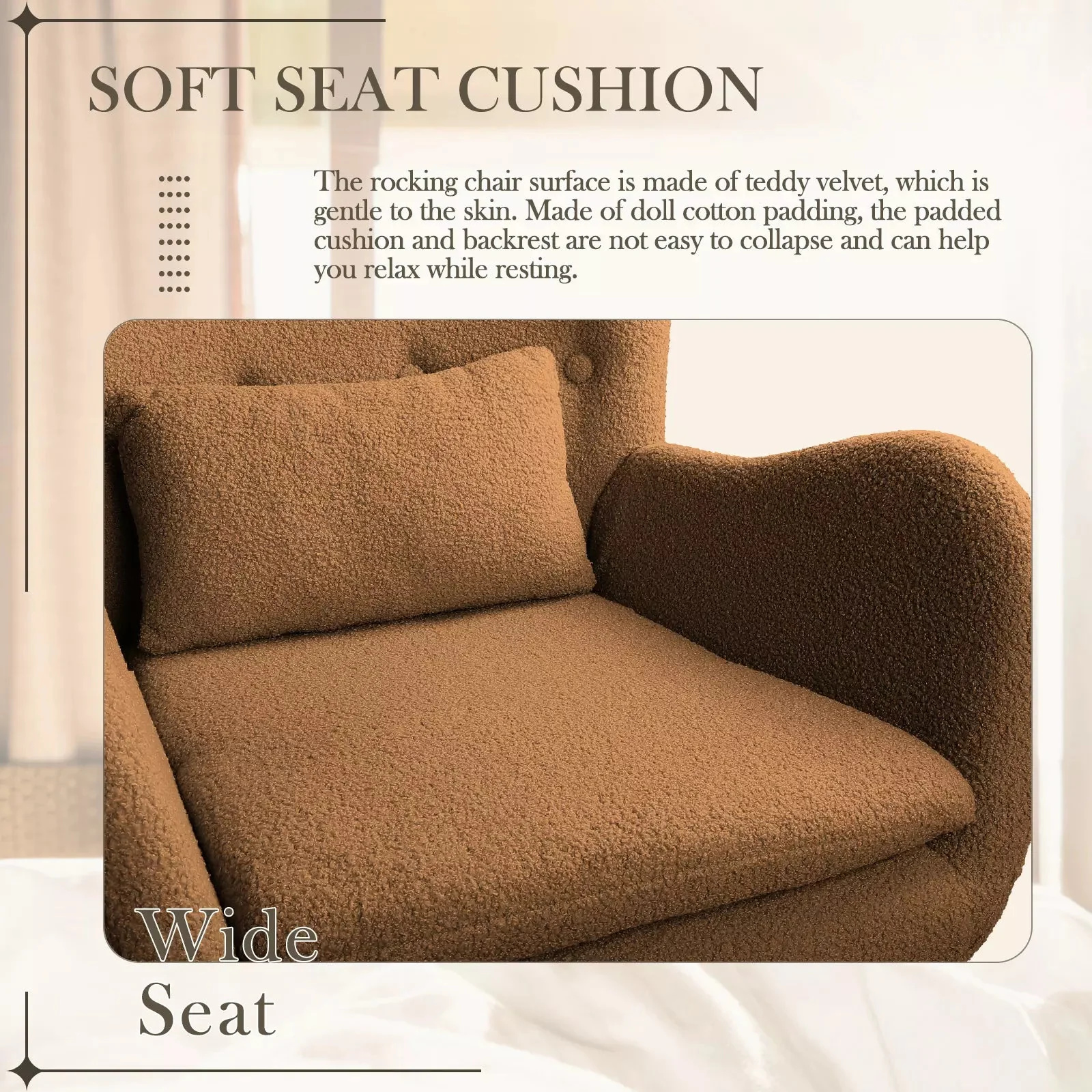 Waleaf Rocking Chair Nursery Rocker Teddy Upholstered Rocking Chair Indoor - Image 47