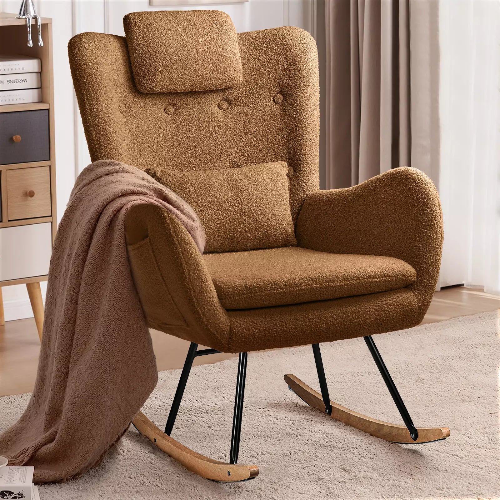 Waleaf Rocking Chair Nursery Rocker Teddy Upholstered Rocking Chair Indoor - Image 49