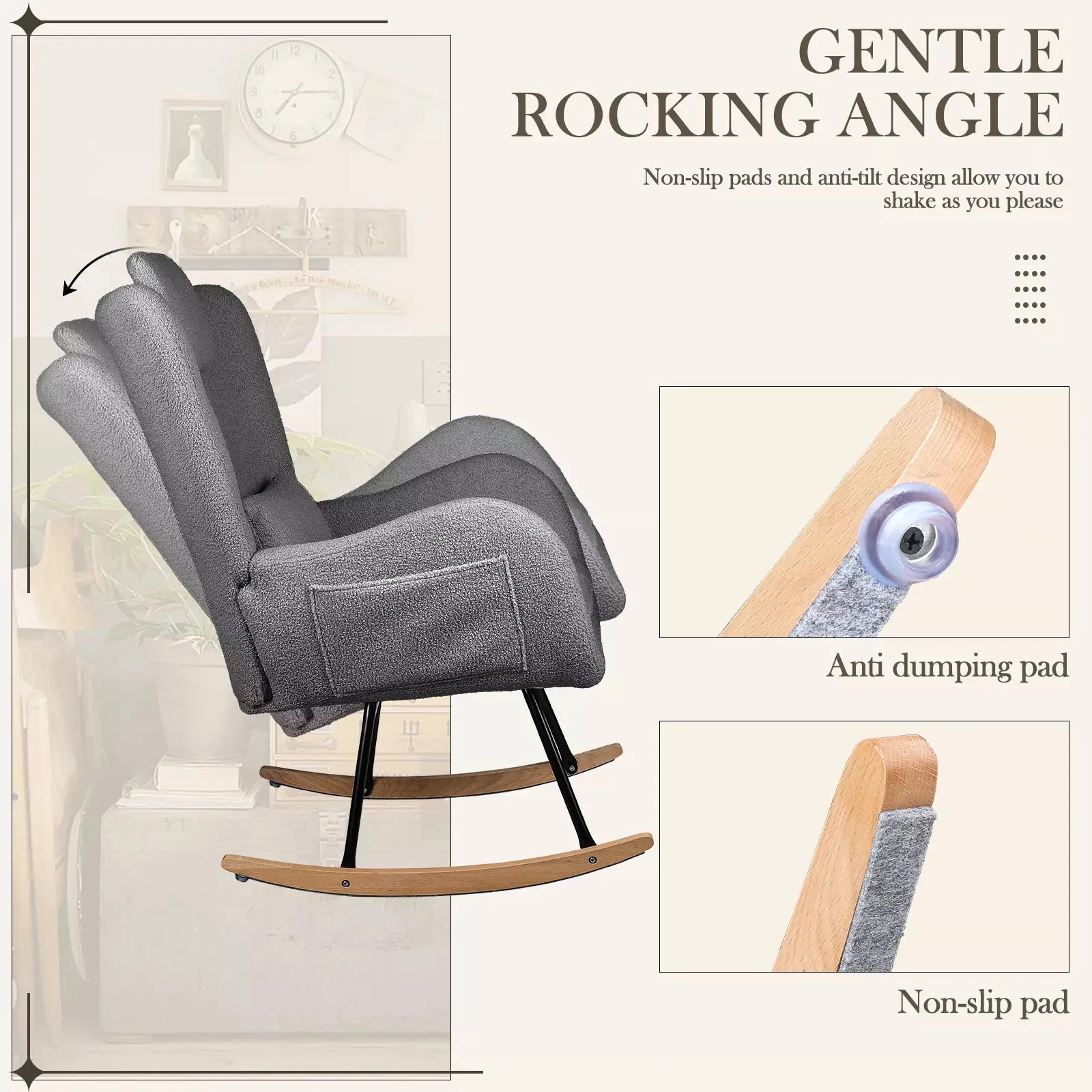 Waleaf Rocking Chair Nursery Rocker Teddy Upholstered Rocking Chair Indoor - Image 6