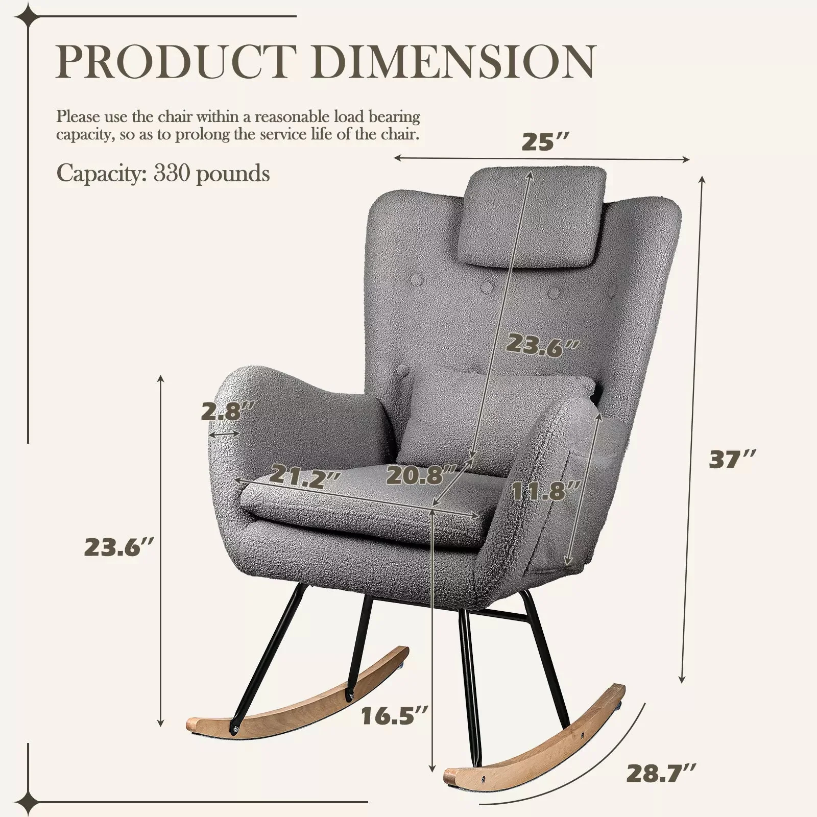 Waleaf Rocking Chair Nursery Rocker Teddy Upholstered Rocking Chair Indoor - Image 7