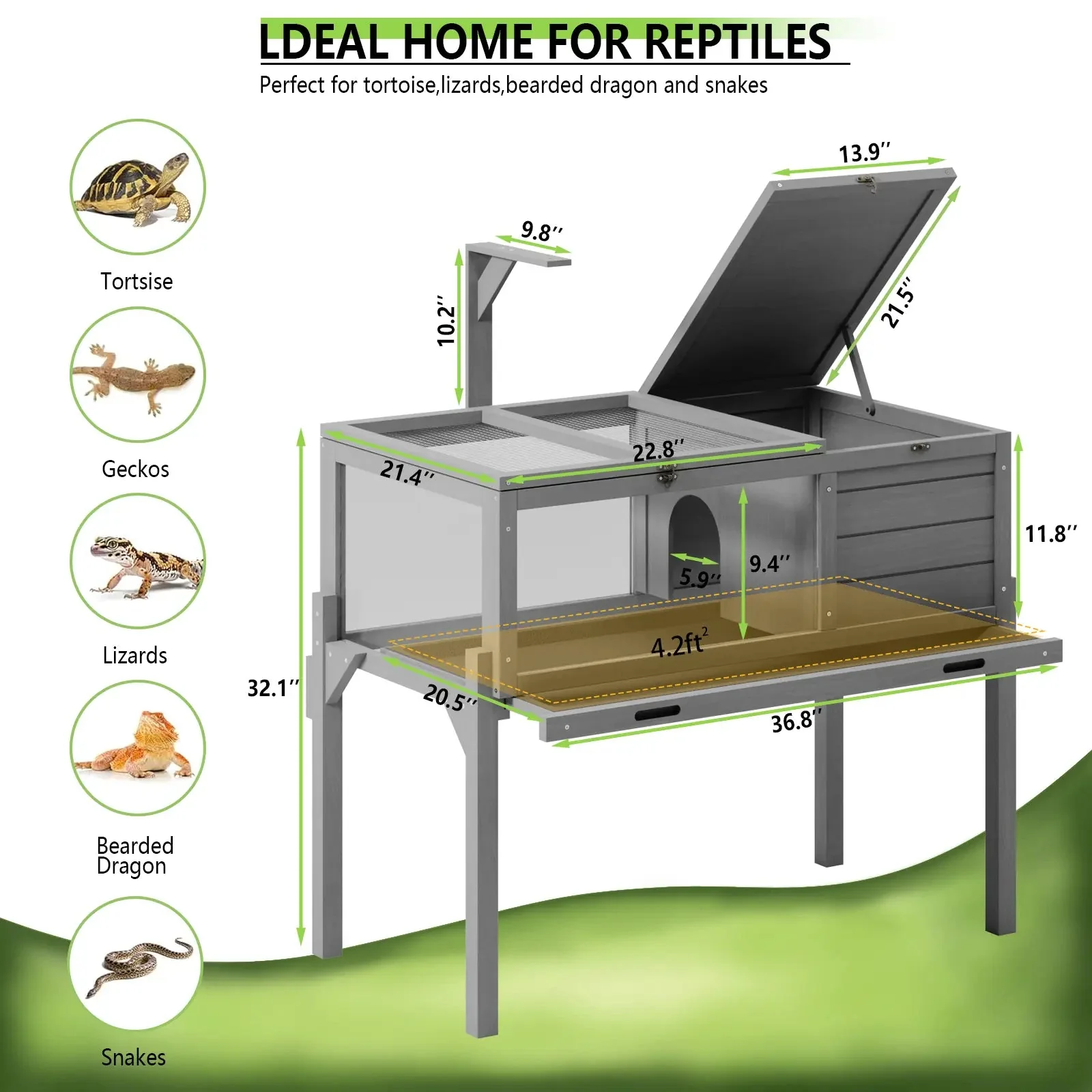 BOSSIN Turtle Cage Reptile Terrarium with Lamp Holder - Image 2