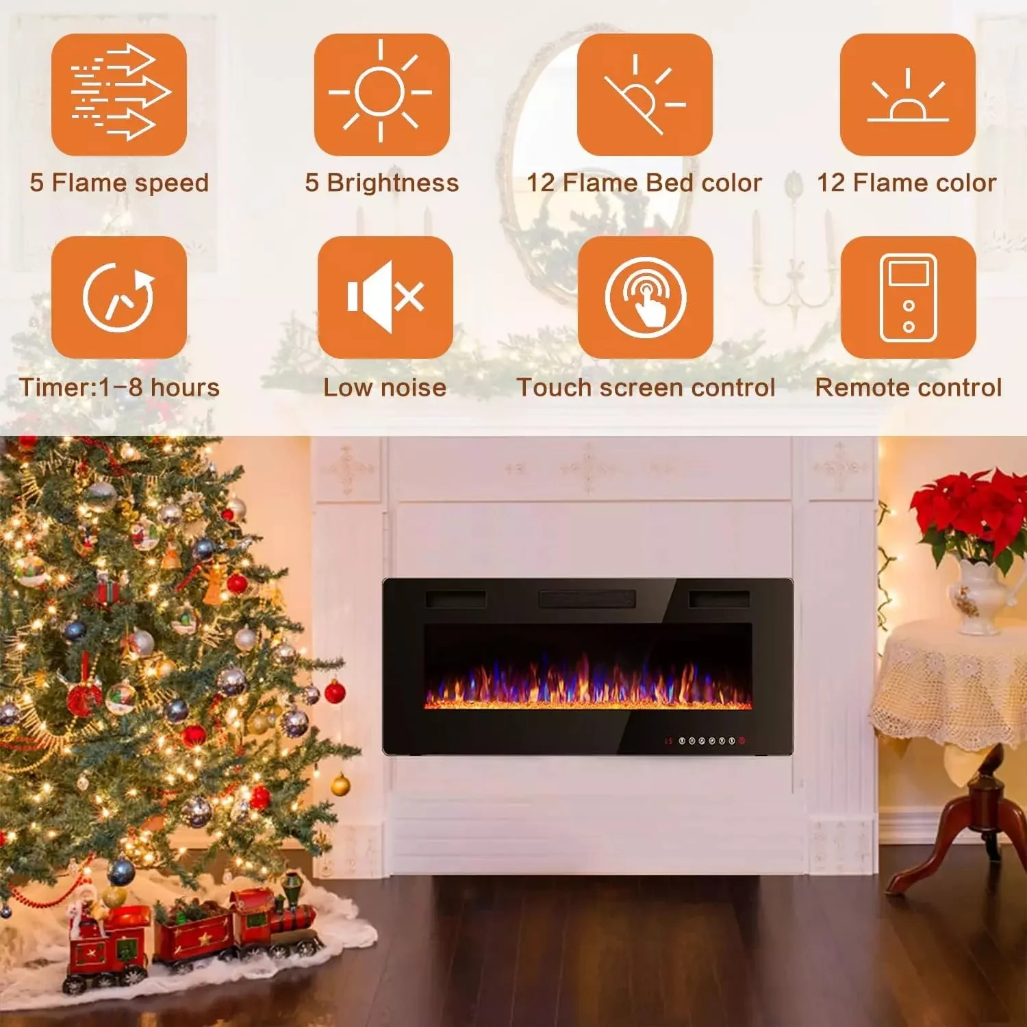 Vitesse Ultra-Thin Wall Mounted Electric Fireplace with Touch Screen and Remote - Image 11