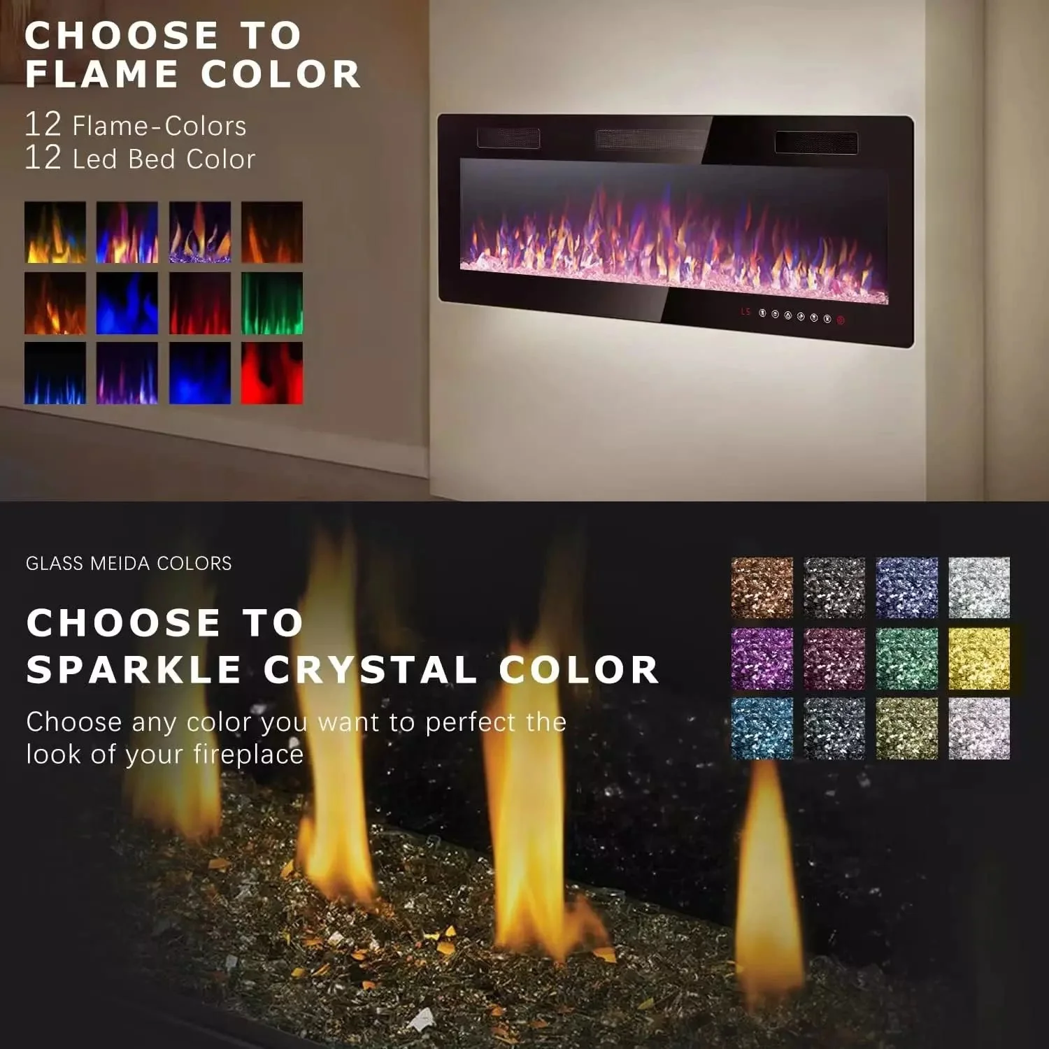 Vitesse Ultra-Thin Wall Mounted Electric Fireplace with Touch Screen and Remote - Image 13