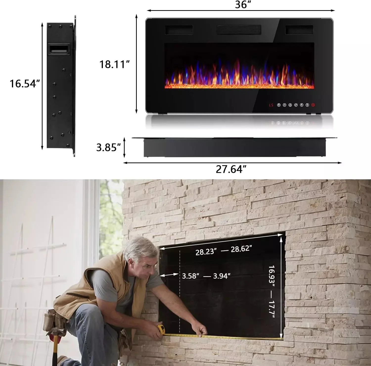 Vitesse Ultra-Thin Wall Mounted Electric Fireplace with Touch Screen and Remote - Image 14