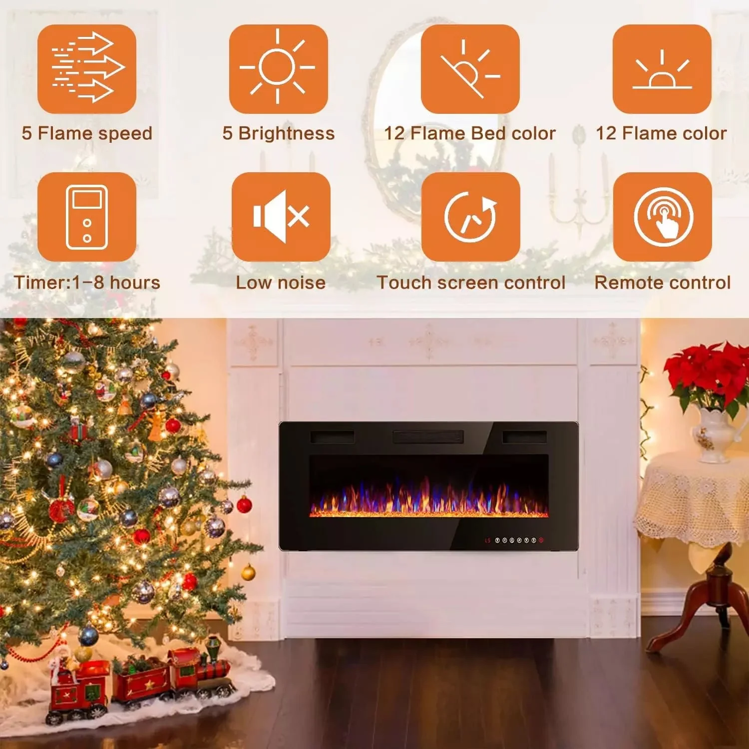 Vitesse Ultra-Thin Wall Mounted Electric Fireplace with Touch Screen and Remote - Image 17