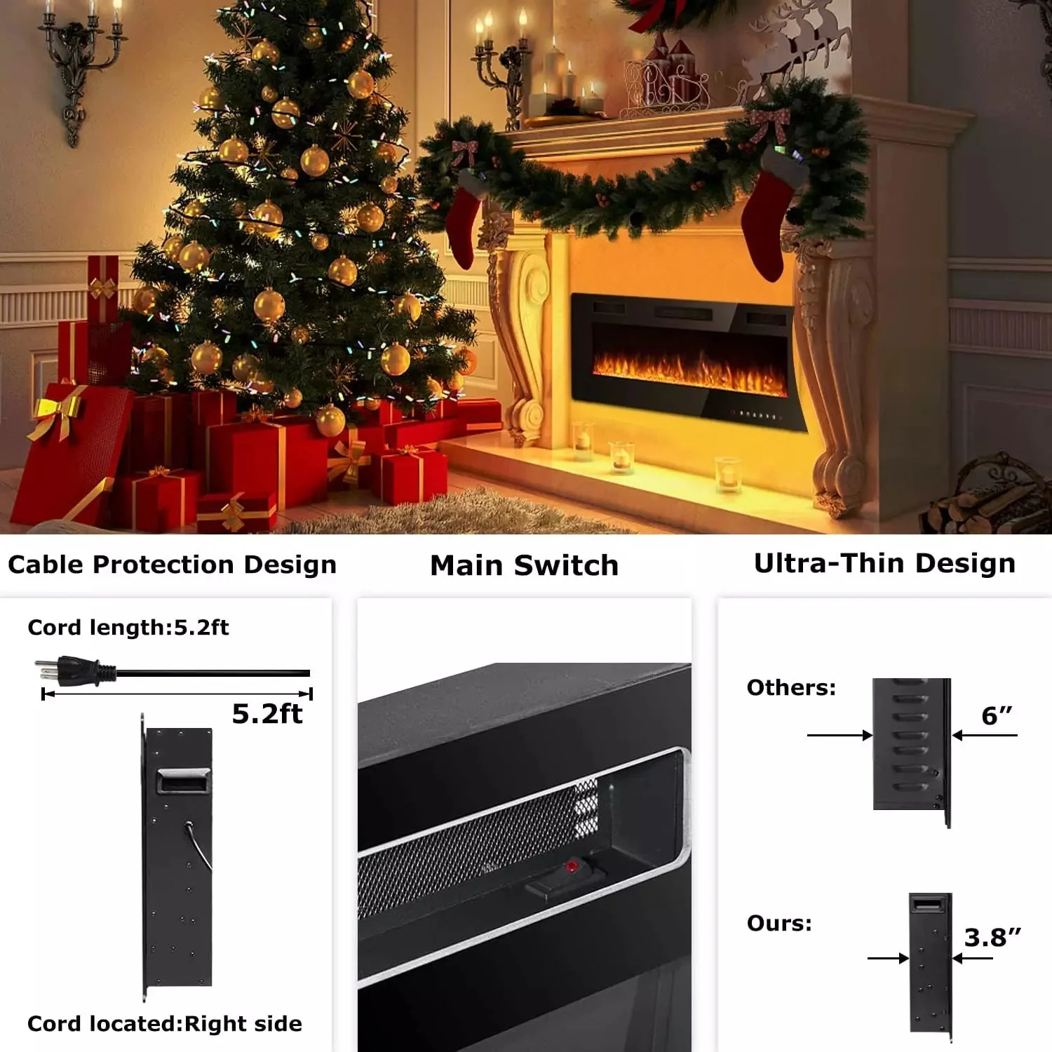 Vitesse Ultra-Thin Wall Mounted Electric Fireplace with Touch Screen and Remote - Image 18