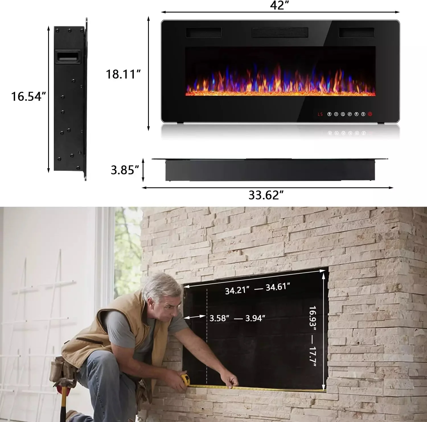 Vitesse Ultra-Thin Wall Mounted Electric Fireplace with Touch Screen and Remote - Image 21
