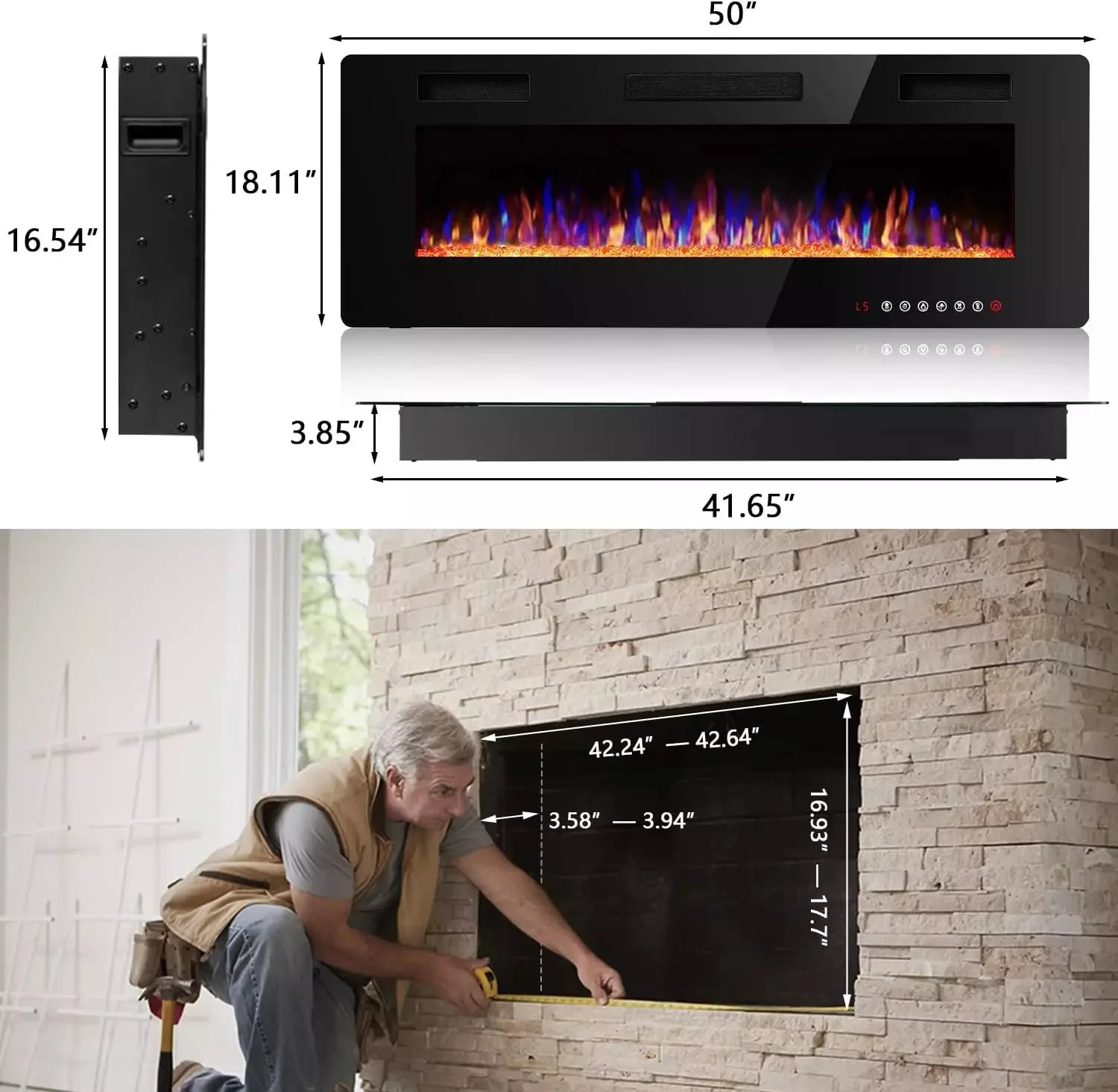 Vitesse Ultra-Thin Wall Mounted Electric Fireplace with Touch Screen and Remote - Image 28