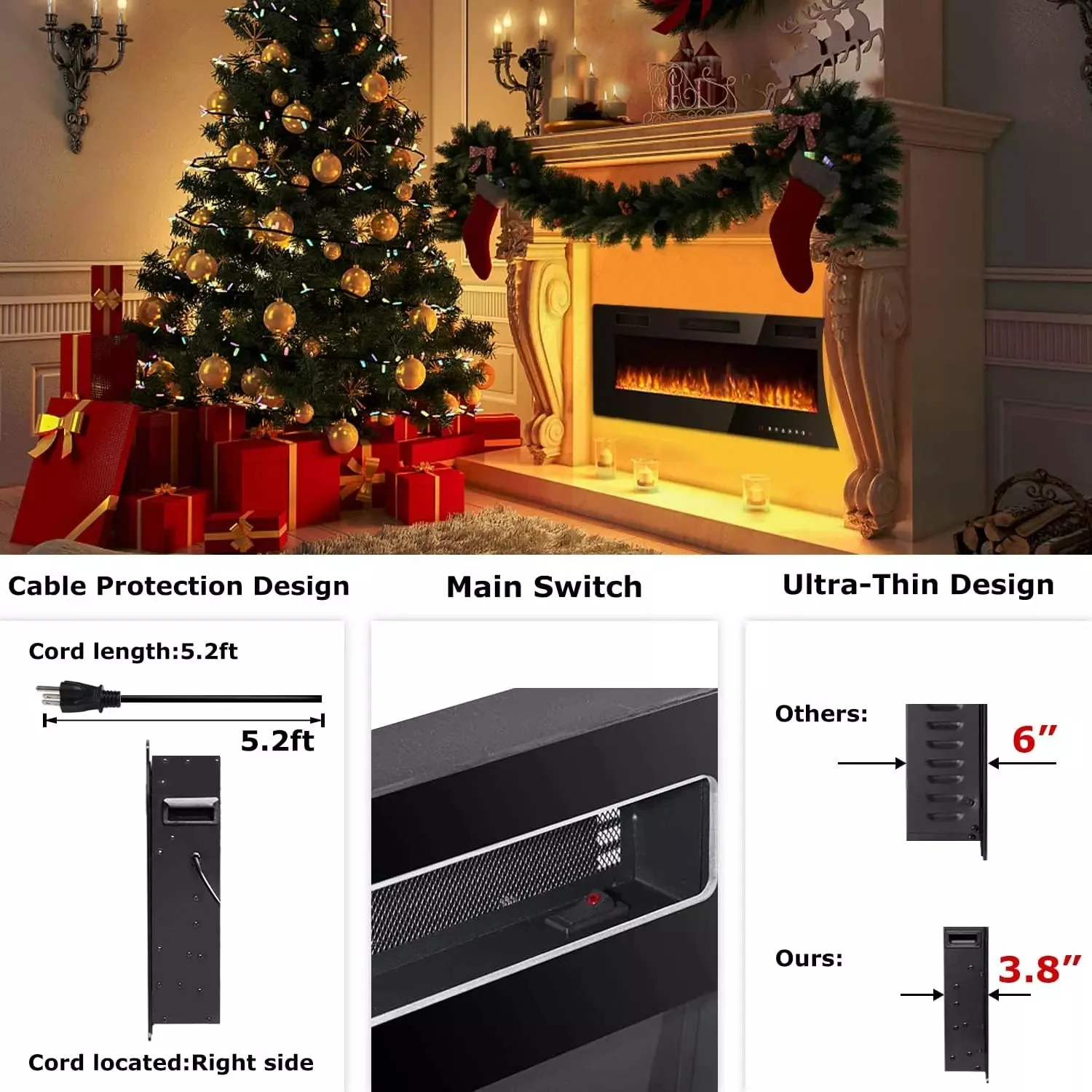 Vitesse Ultra-Thin Wall Mounted Electric Fireplace with Touch Screen and Remote - Image 33