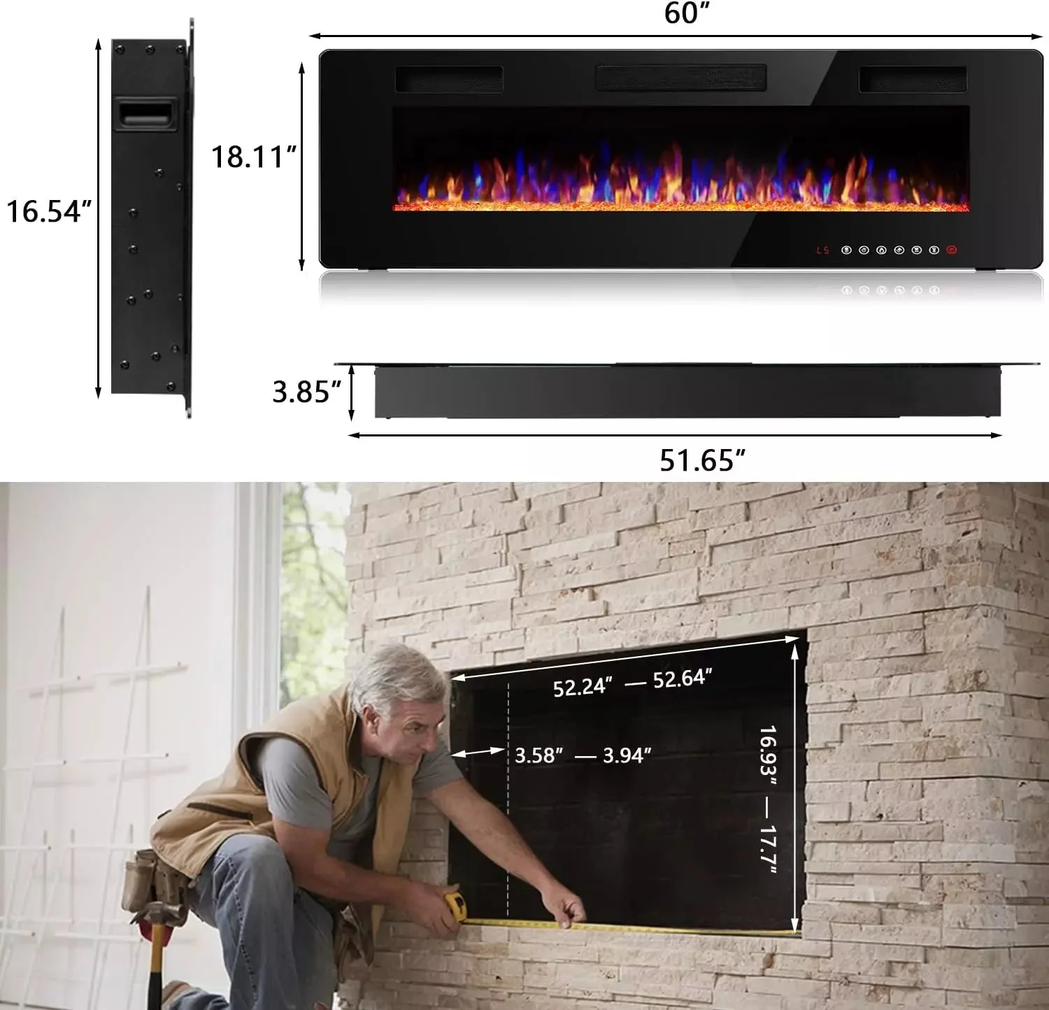 Vitesse Ultra-Thin Wall Mounted Electric Fireplace with Touch Screen and Remote - Image 35