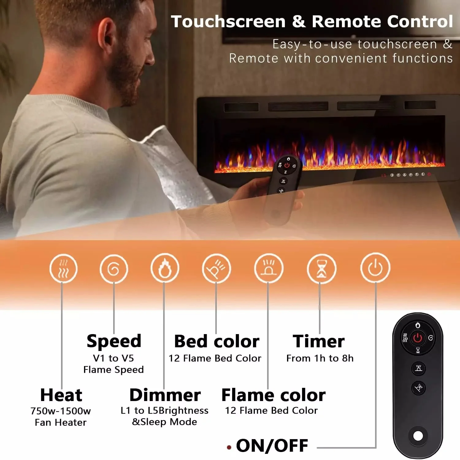 Vitesse Ultra-Thin Wall Mounted Electric Fireplace with Touch Screen and Remote - Image 39