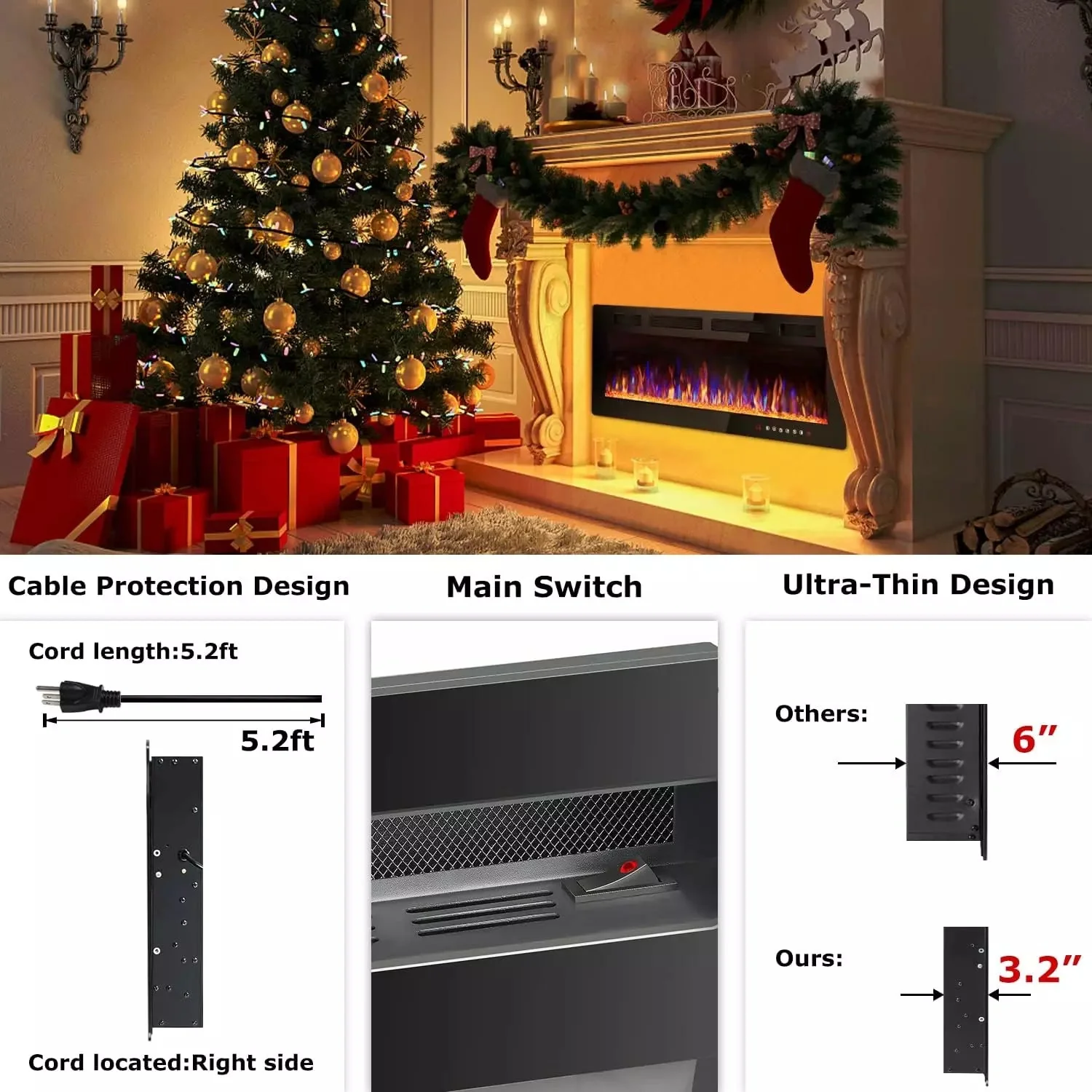 Vitesse Ultra-Thin Wall Mounted Electric Fireplace with Touch Screen and Remote - Image 41