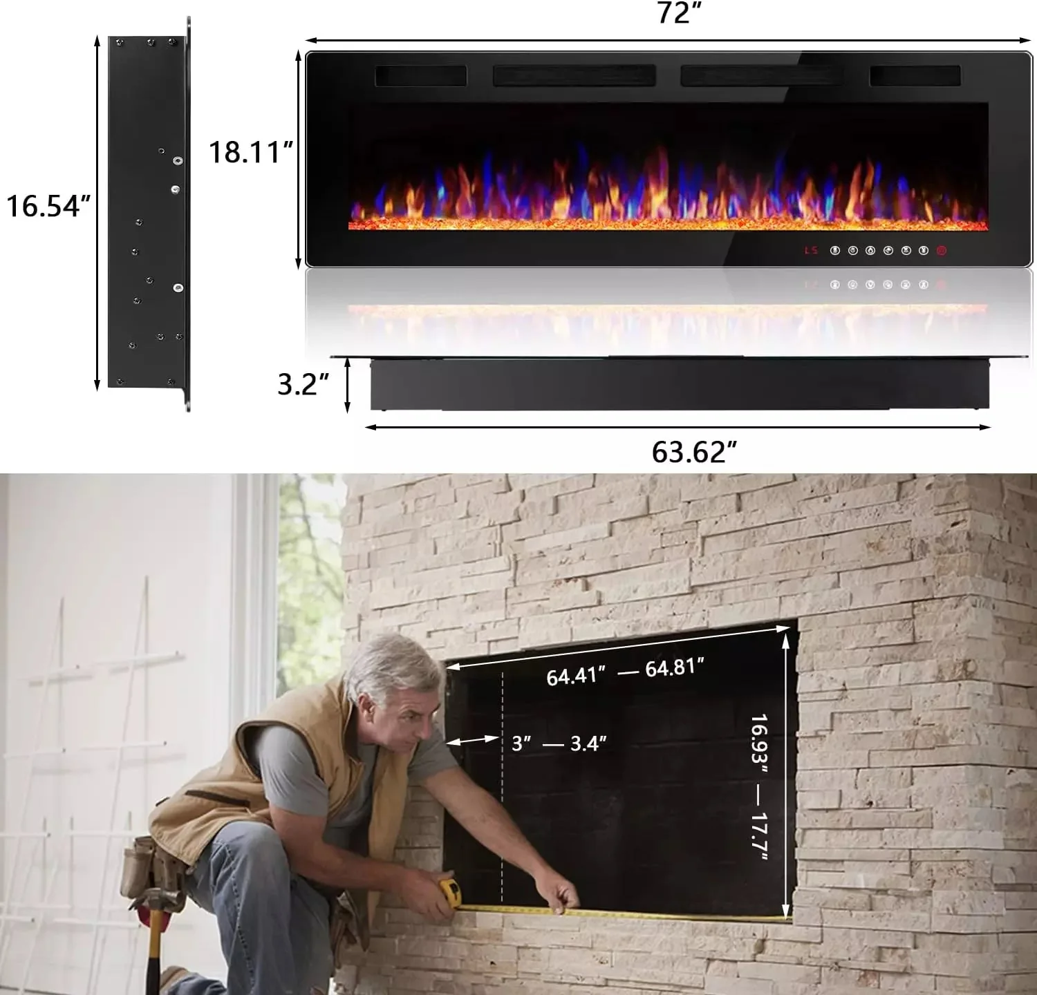 Vitesse Ultra-Thin Wall Mounted Electric Fireplace with Touch Screen and Remote - Image 42