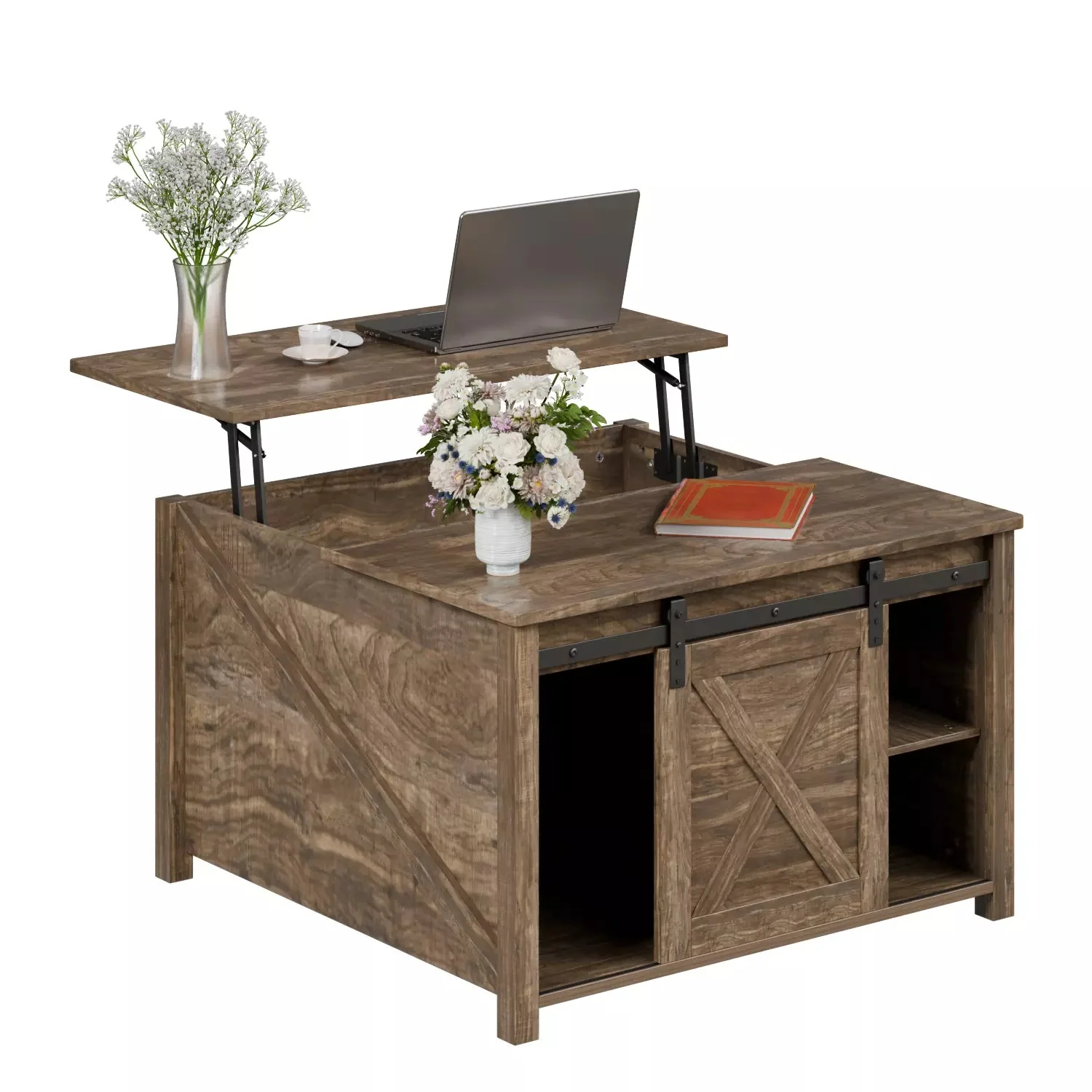 Waleaf Wooden Coffee Table, Lift Top Coffee Table with Large Hidden Storage Shelf for Living Room - Image 10