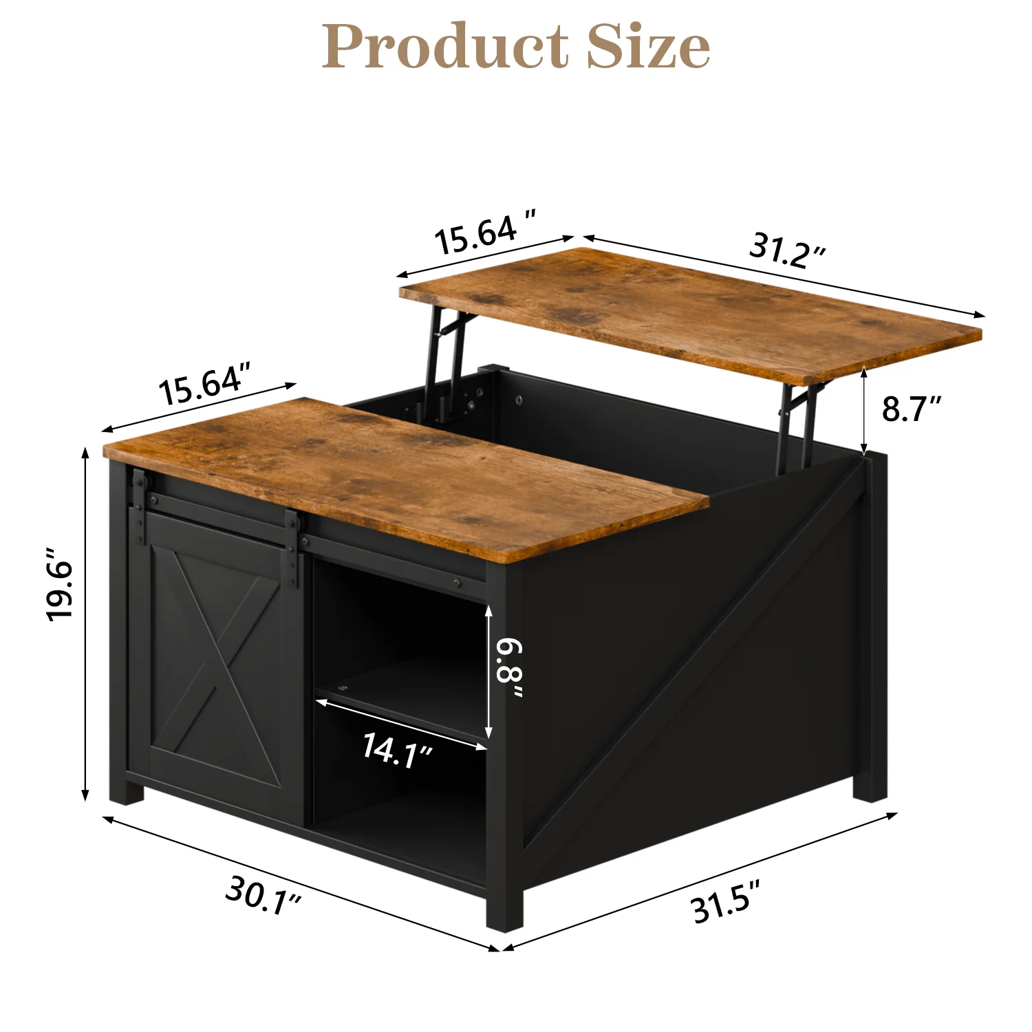 Waleaf Wooden Coffee Table, Lift Top Coffee Table with Large Hidden Storage Shelf for Living Room - Image 6