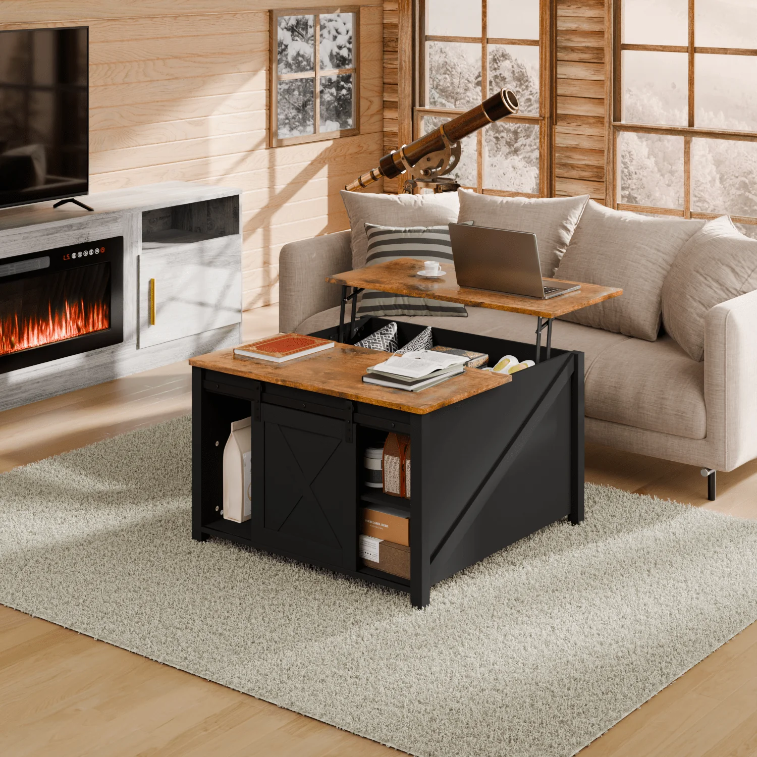 Waleaf Wooden Coffee Table, Lift Top Coffee Table with Large Hidden Storage Shelf for Living Room - Image 7